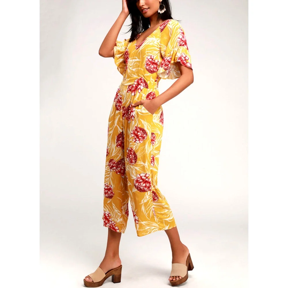Lulus Garden's Glory Mustard Yellow Floral Print Culotte Jumpsuit - Picture 13 of 13
